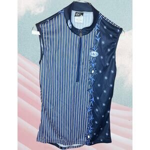 Louis Garneau Cycling Shirt Size Large Blue and White Striped and Navy Floral